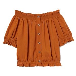 H&M off the shoulder ruffle top in brown